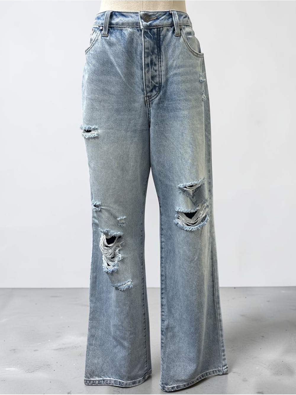 *LIKE NEW* Grace & Lace Light Blue Distressed Wide-Leg Jeans